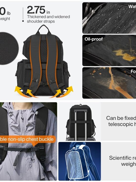 Travel Backpack for Women Men, 18 Inch Carry On Laptop Backpack Flight Approved - Picture 4 of 8